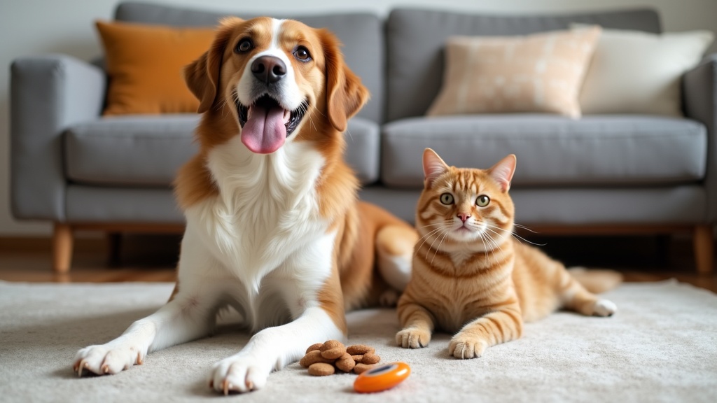 A friendly dog sitting patiently with training tools like treats and clickers in the background.